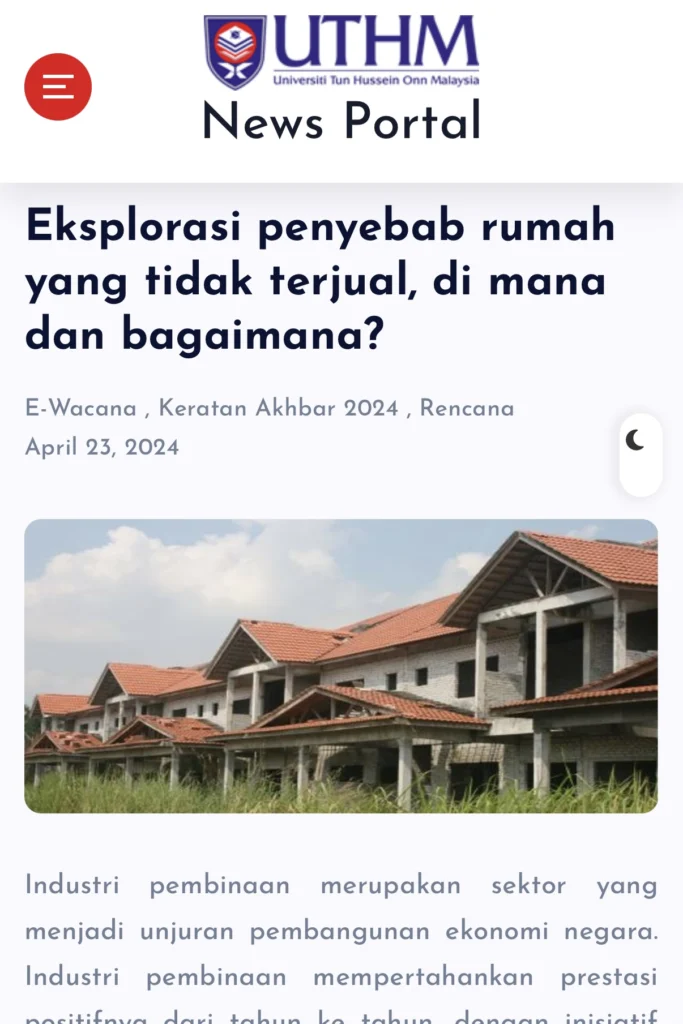 Kajian UTHM - peningkatan harga rumah menghalang pembeli