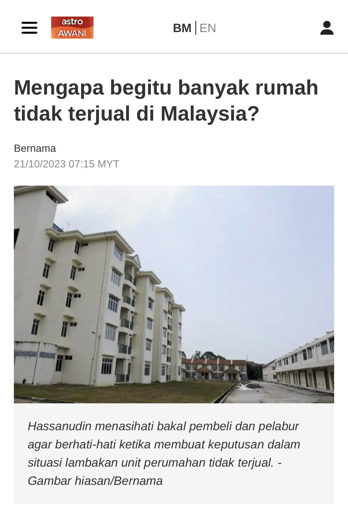 Astro Awani - lebihan bekalan hartanah disebabkan harga tinggi