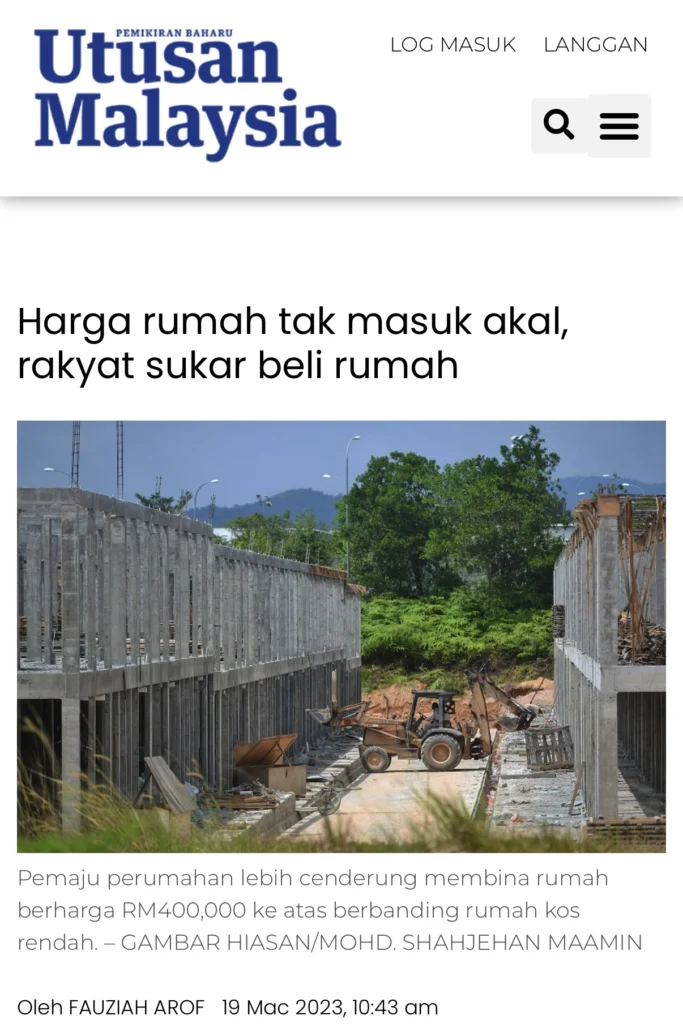 Utusan Malaysia - harga rumah tidak selari dengan kemampuan pembeli