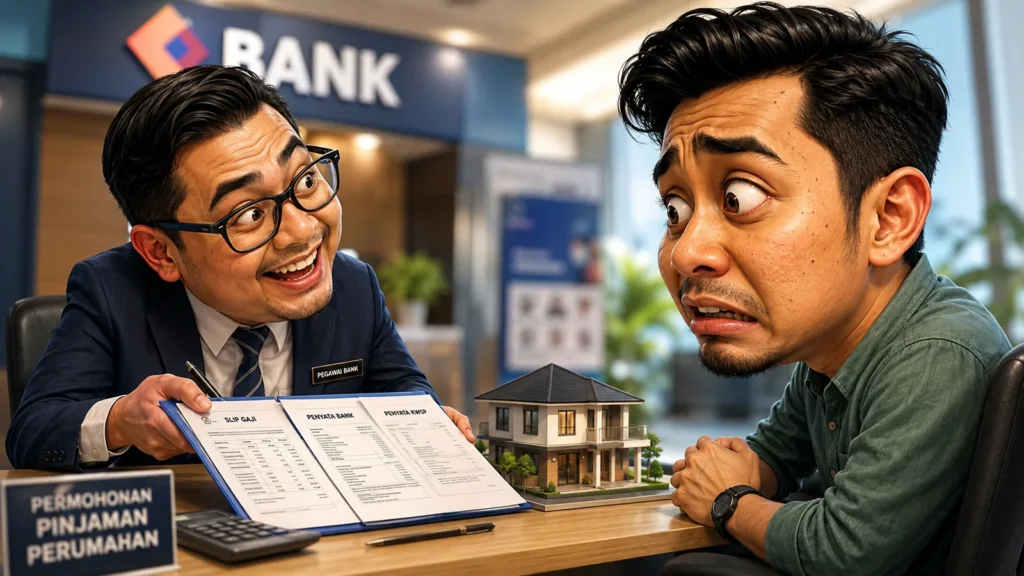 Semak kelayakan loan: pembeli rumah pertama berbincang dengan pegawai pinjaman bank