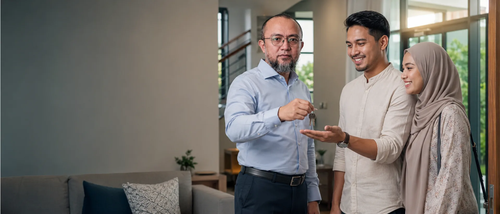 Servis ejen hartanah berdaftar Syakir Zainol (PEA3833) menyerahkan kunci rumah kepada klien selepas urusan jual beli selesai