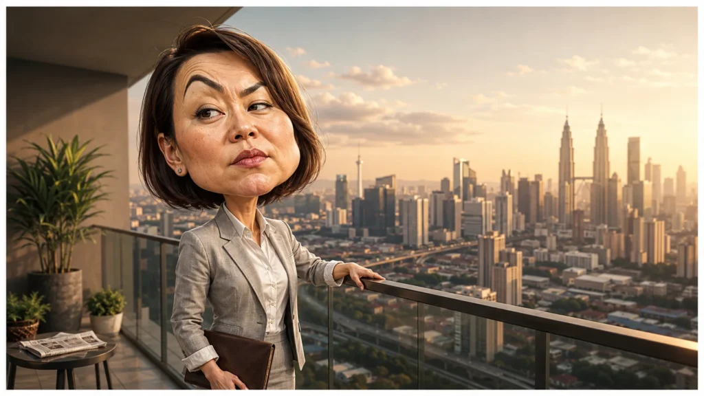 Warga asing beli hartanah Malaysia — pelabur memandang skyline Kuala Lumpur dari balkoni kondominium
